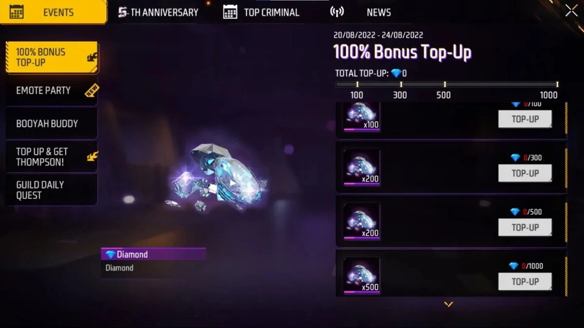 TOP UP 100 Diamond