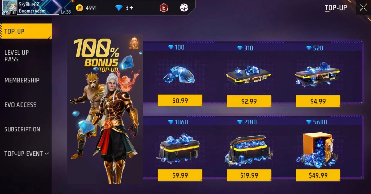 Offer Top Up Free Fire India